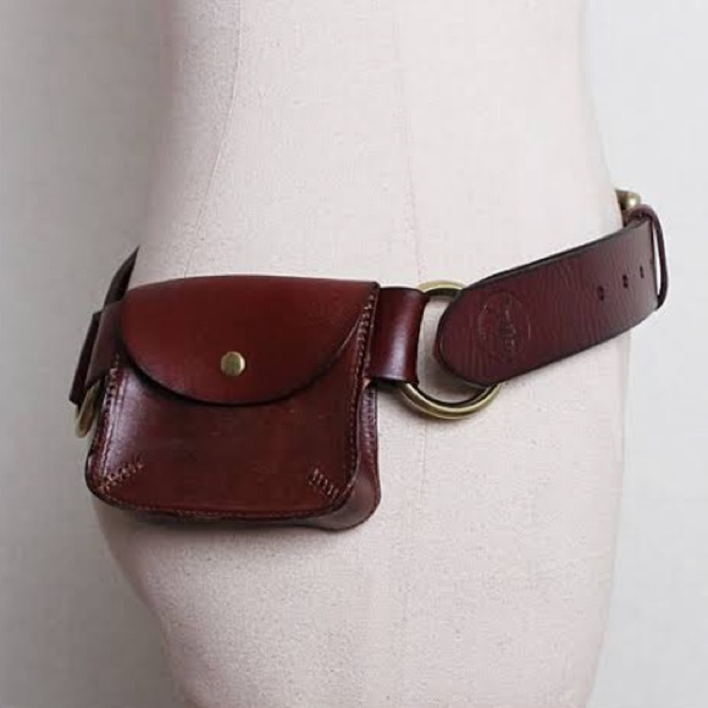 All Saints Brown Leather Belt Bag with Brass Ring rare vintage